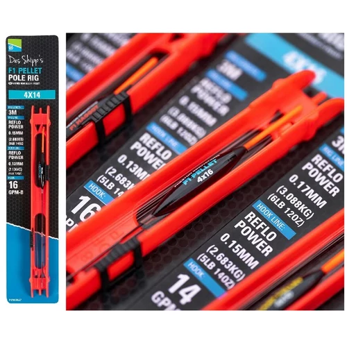 PRESTON 4X16 F1 PELLET POLE RIG ELŐKÖTÖTT RAKÓS SZERELÉK