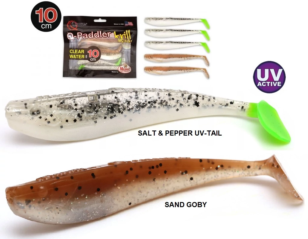 MANN'S Q-PADDLER KRILL INSIDE GUMIHAL 5DB/CS 10CM - SALT&PEPPER UV-TAIL / SAND GOBY