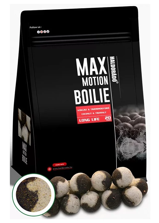 HALDORÁDÓ MAX MOTION LONG LIFE BOJLI 800G 20MM - KÓKUSZ & TIGRISMOGYORÓ