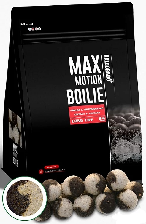 HALDORÁDÓ MAX MOTION LONG LIFE BOJLI 800G 24MM - KÓKUSZ & TIGRISMOGYORÓ